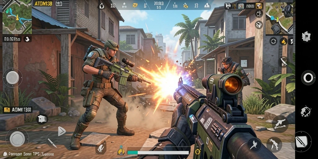 Screenshot menggambarkan aksi seru gameplay TPS di ATOM138.