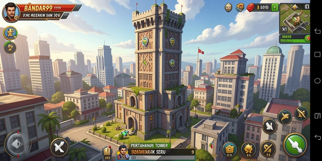 Visual menawan dari gameplay Tower Defense BANDAR99.