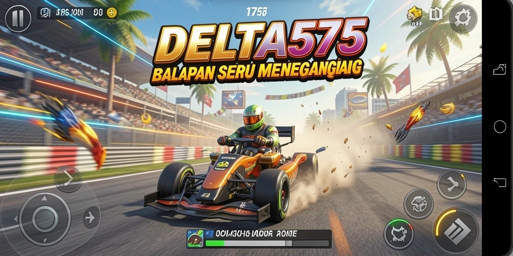 Tampilan gameplay balapan menegangkan di DELTA575 dengan mobil dan trek yang variatif.