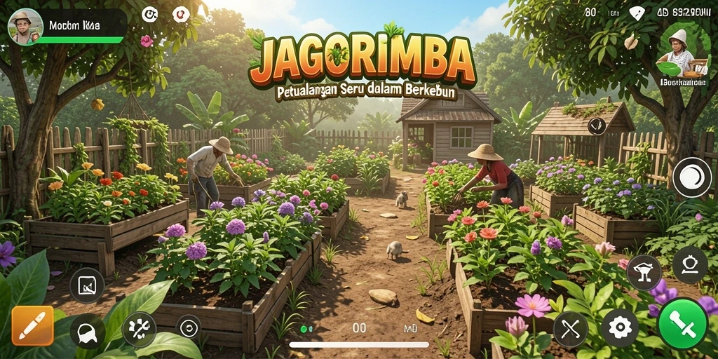 Menampilkan gameplay seru berkebun di JAGORIMBA.