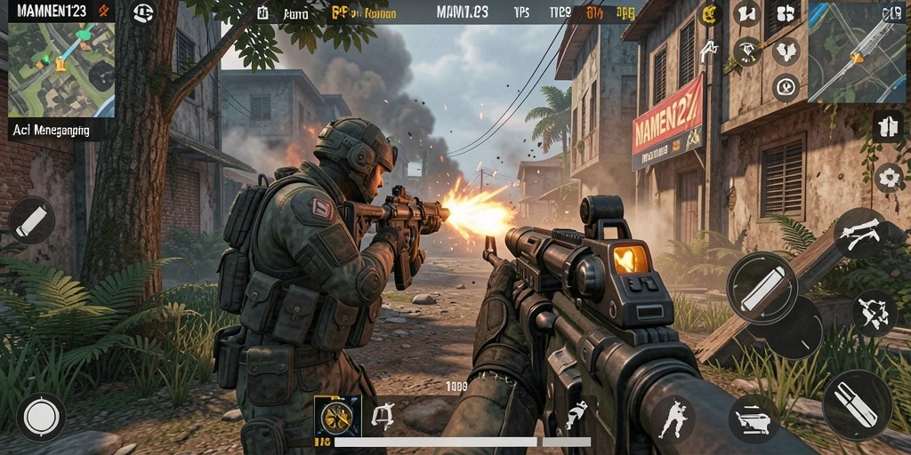 Screenshot utama MAMEN123 menunjukkan aksi seru gameplay TPS.
