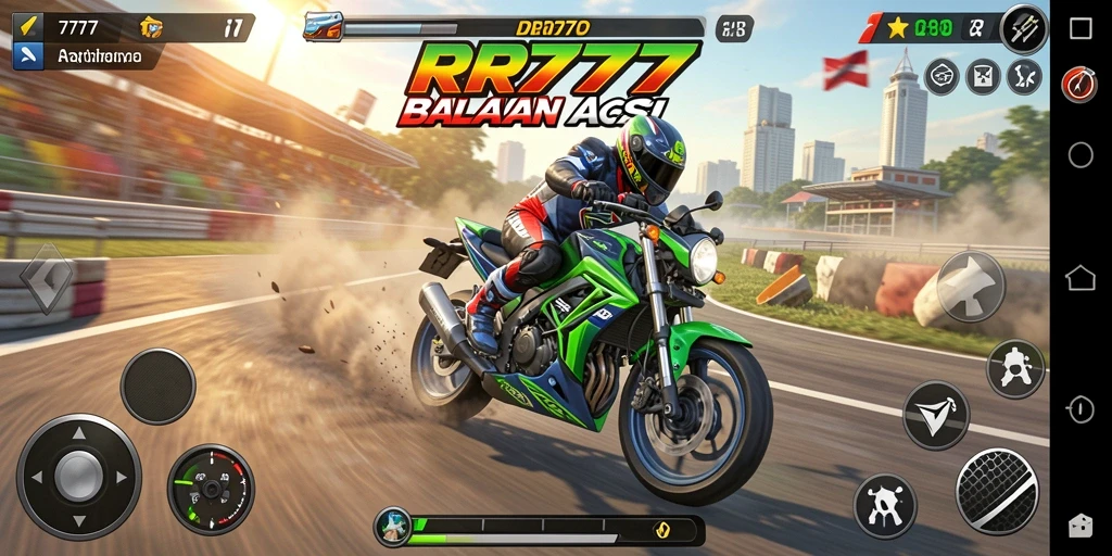 Tampilan gameplay balapan motor yang mendebarkan dan realistis.